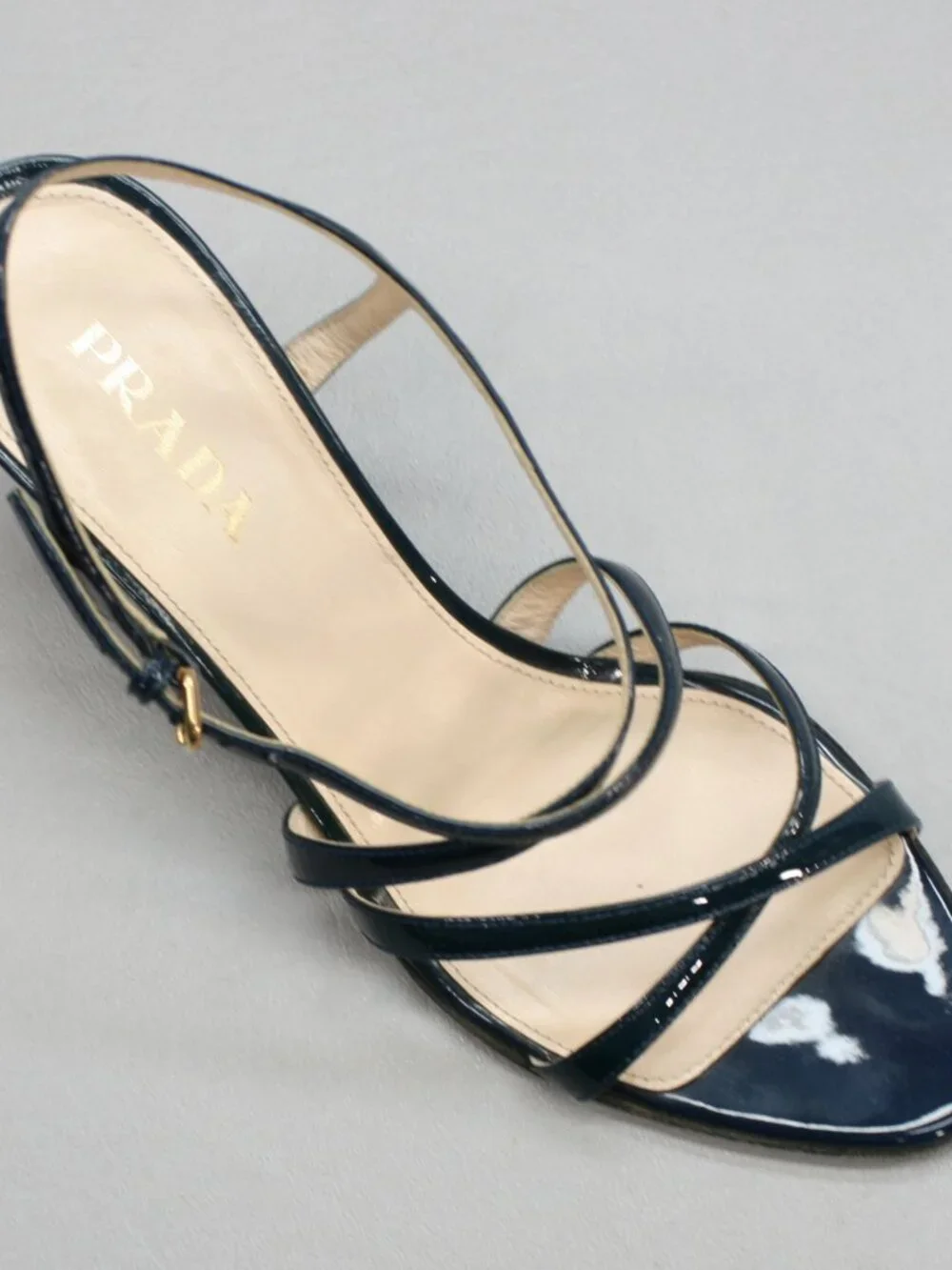 Prada 36 Ladies 6 Blue Patent Leather Slingback Heels Strappy Shoe Sandals Italy - Picture 7 of 12